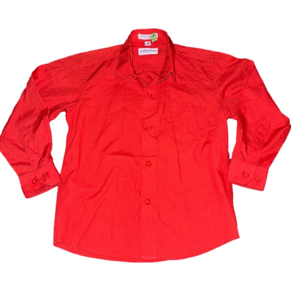 Berlioni boy’s long sleeve, red, button down from Italy perfect for holidays
